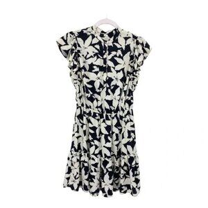Joie Krystina Mini Dress White Blue Floral Pattern Ruffles Flutter Sleeve